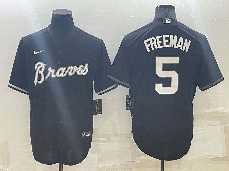 Men Atlanta Braves #5 Freeman Black Throwback Nike 2022 MLB Jersey